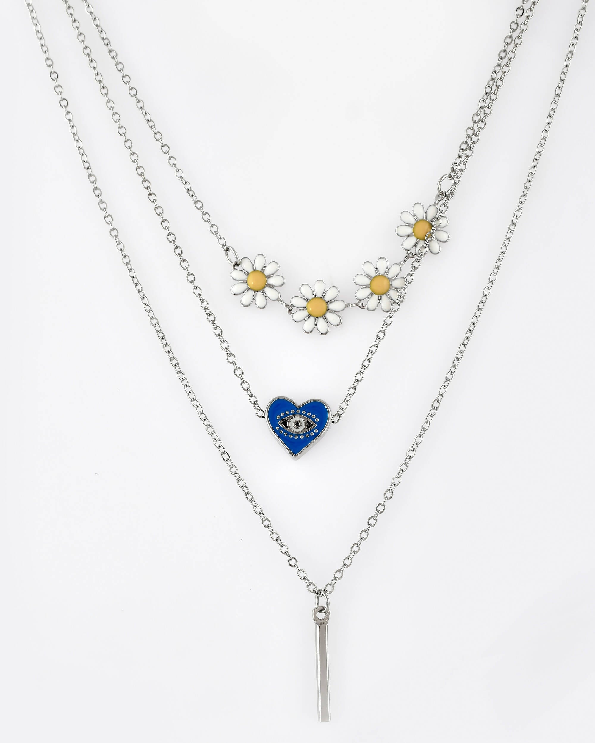 VOJ Beads Silver Plated Stainless Steel Layered Chain
