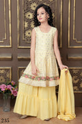 Kids Wedding Designer Yellow Faux Georgette Sharara Suit - Aaradhna