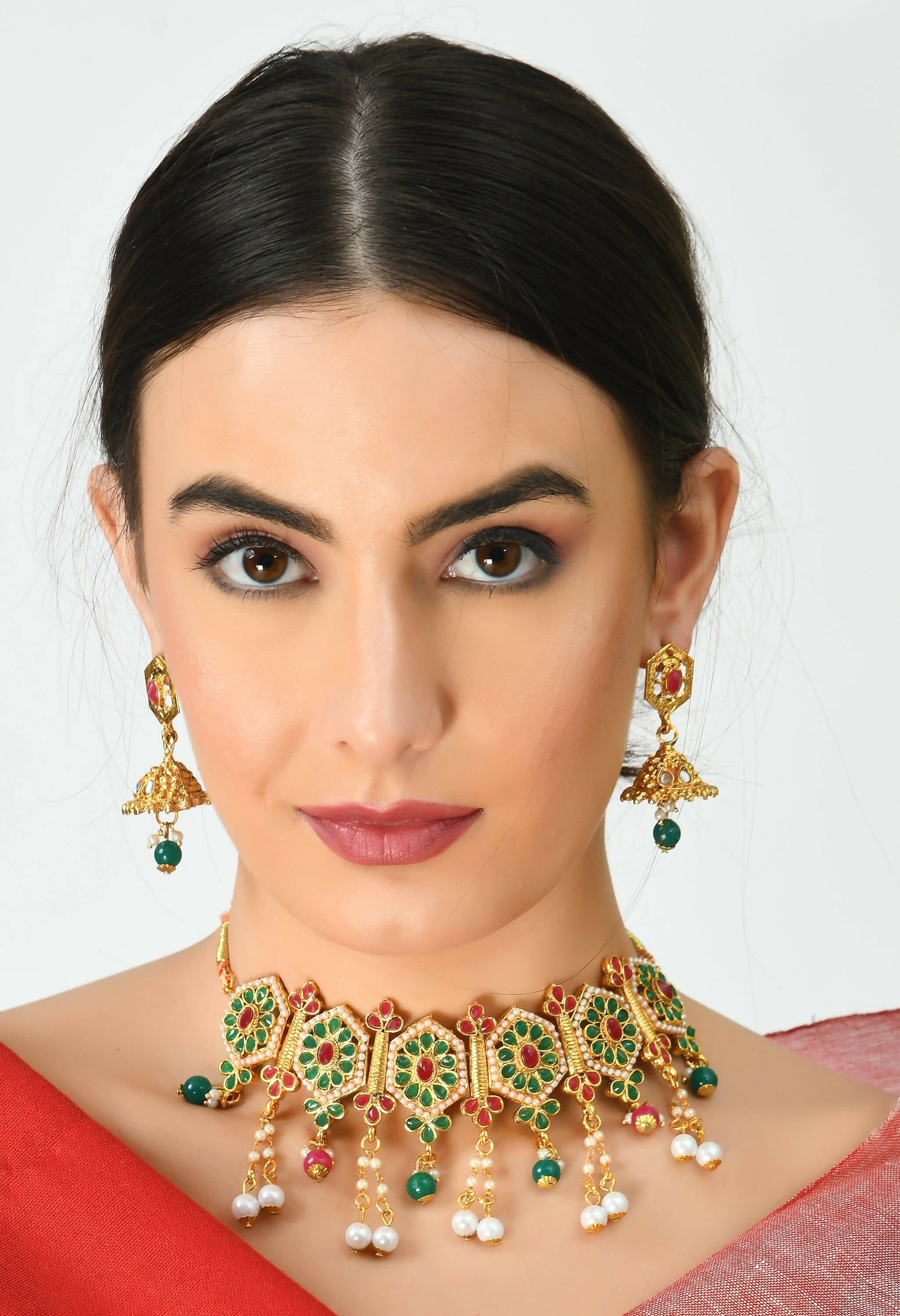 Mominos Fashion Johar Kamal Women Gold-Plated Brass Finish Meena & Pearls Work Choker - Distacart