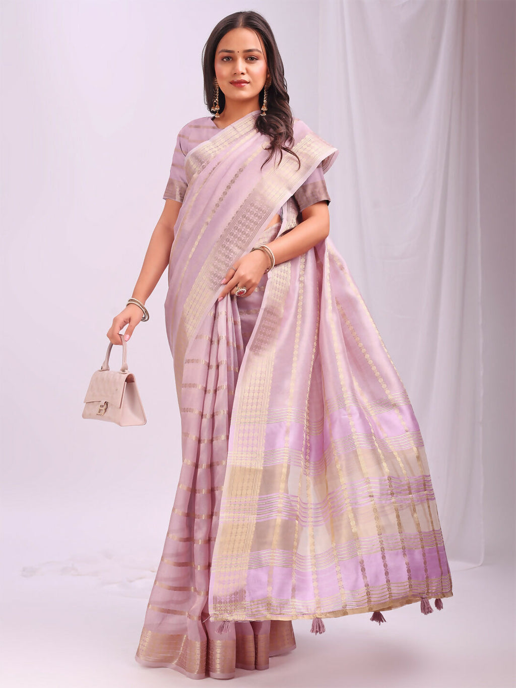Shree Shyam Fashion Organza Light Pink Saree - Distacart