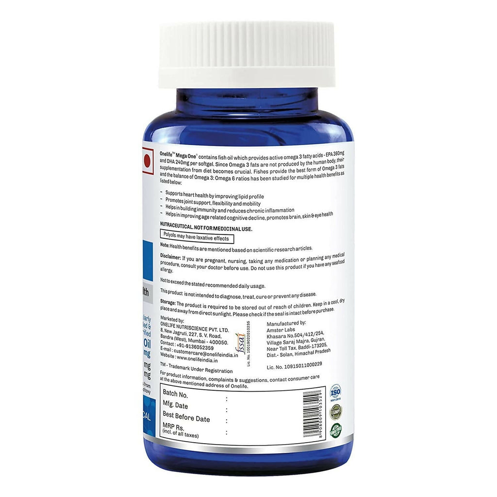 Onelife Mega One Fish Oil Omega 3 Fish Oil Softgels - Distacart