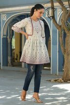 Juniper Women's White & Maroon Cambric Floral Printed Tunic - Distacart