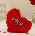 Tied Ribbons Valentine Gift With Heart Shape Pillow Fur Cushion (Red)