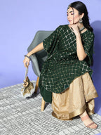 Janasya Green Checked New Age Kaftan Kurta - Distacart