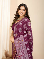 Wine Soft Silk Woven Meenakari Designer Saree - Vedanti