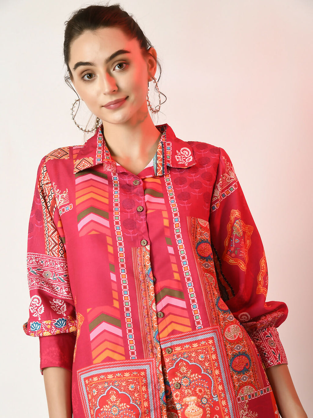 Myshka Women's Pink Printed Shirt With Trousers