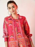Myshka Women's Pink Printed Shirt With Trousers