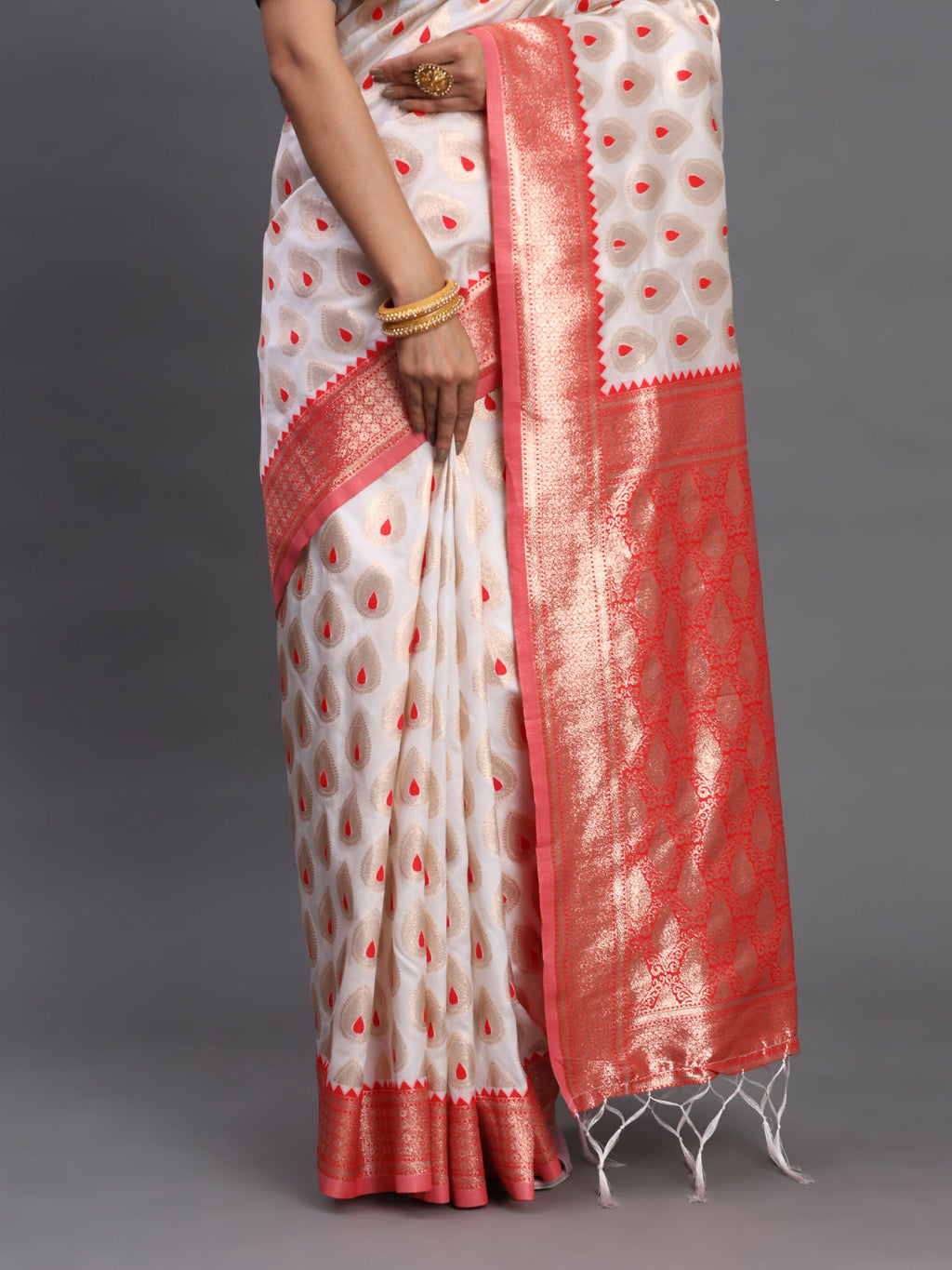 Shree Shyam Fashion Banarasi Silk Red & White Saree - Distacart