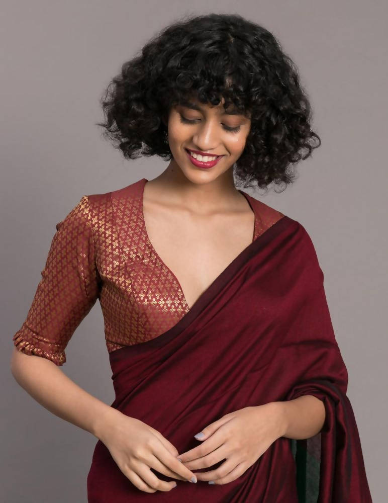 Suta Maroon Green Colourblocked Cotton Blend Saree - Distacart