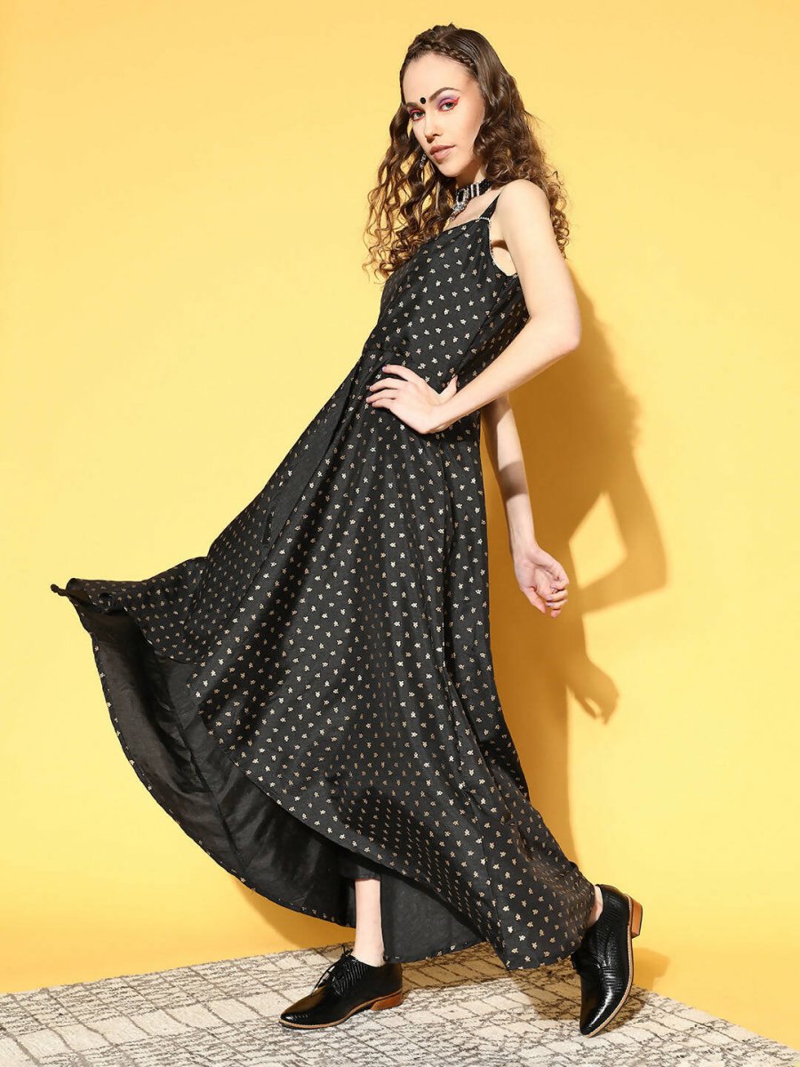 Ahalyaa Women Black Colour Poly Silk Gold Printed Kurta Pant Set - Distacart