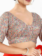 Joban Fashion Multi Mulberry Silk Padded Blouse With V Neck Elbow Sleeves - Distacart