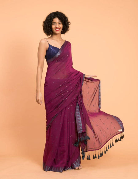 Suta Purple Grey Woven Design Saree With Tasseled Pallu