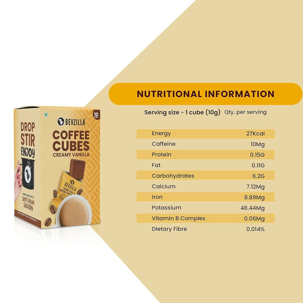 Bevzilla Instant Coffee Cubes Pack with Organic Date Palm Jaggery - Creamy Vanilla - Distacart