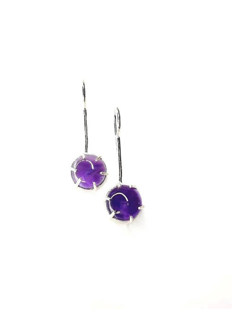 Bling Accessories Amethyst Semi Precious Natural Stone Long Drop Earrings
