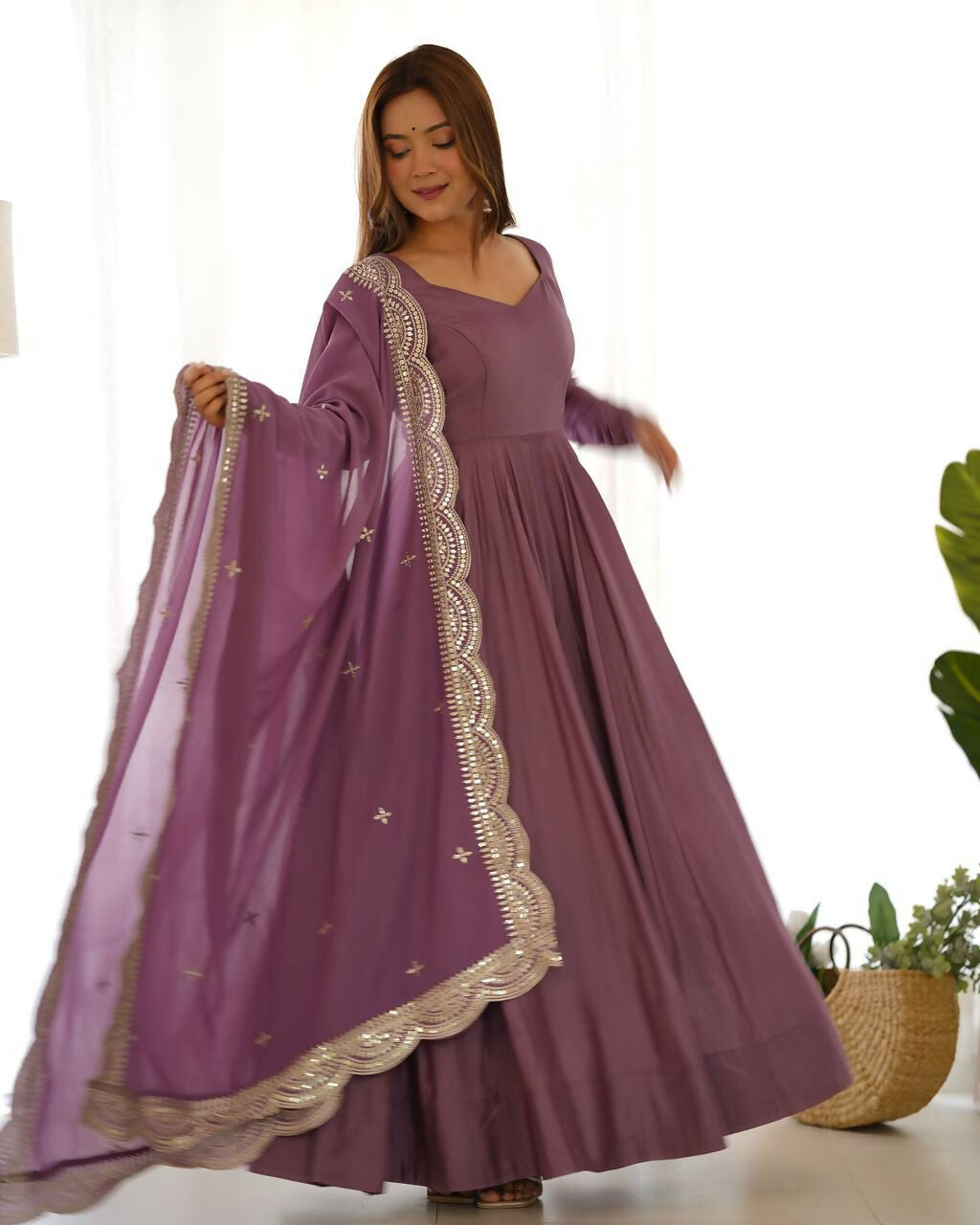 Lehenga Mart Designer Anarkali Suit With Kurta, Pant, Dupatta For Women-Mauve Pink - Distacart