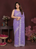 PR Fashion Lavender Georgette Embroidery Work With Embroidery Work Blouse Saree