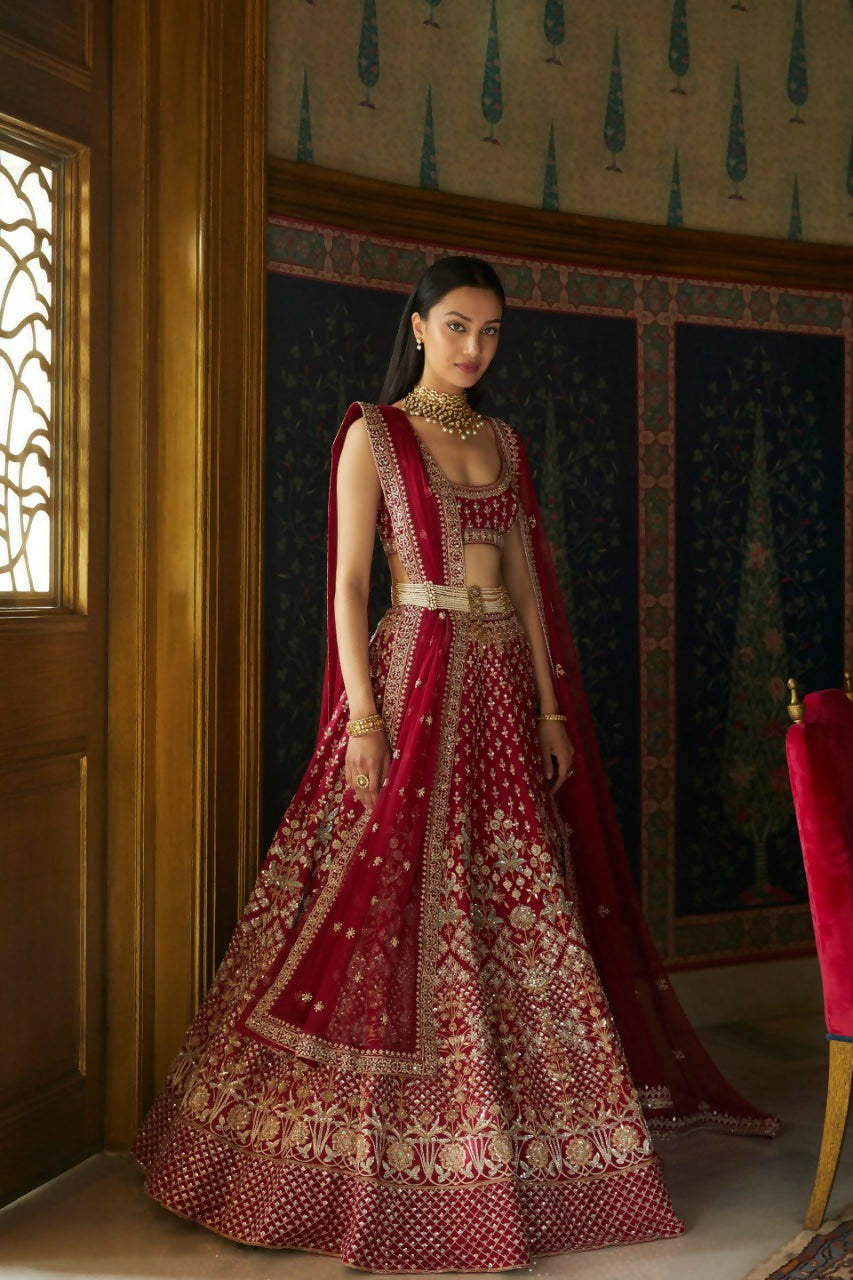 Jyoti Fashion Gorgeous Maroon Taffeta Satin Silk Sequins with Zari Thread & Coding Dori Embroidery Lehenga Choli with Dupatta