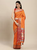Shree Shyam Fashion Silk Blend Ornage Saree - Distacart