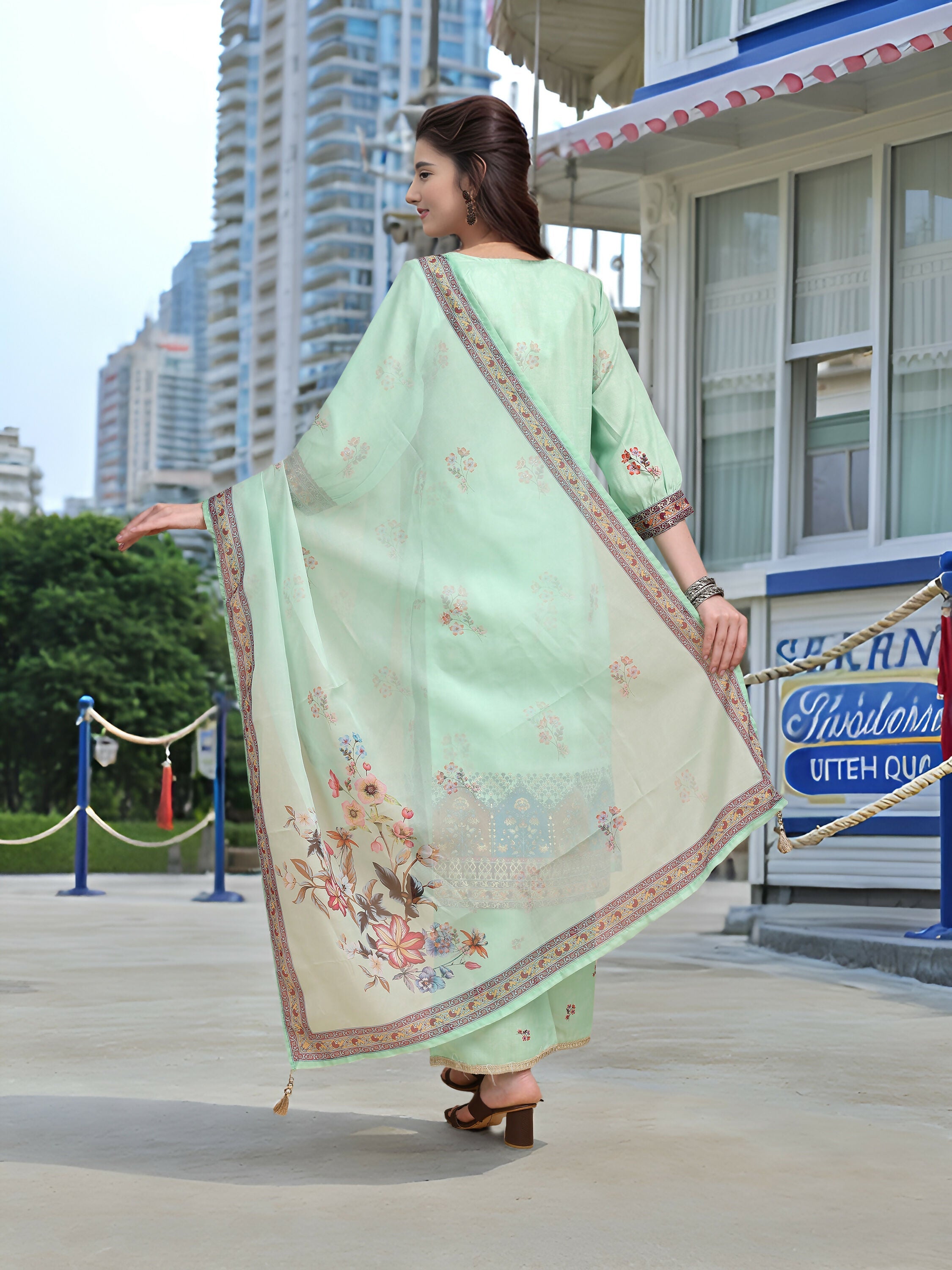 Joban Fashion Green Position Digital Print With Position Foil Kurta Set - Distacart