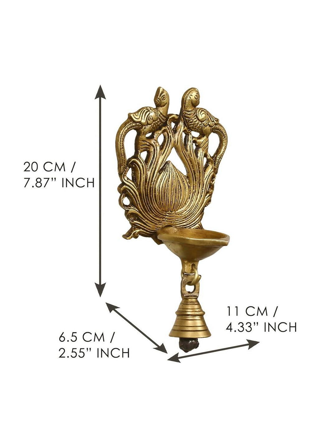 eCraftIndia Gold-Toned Handcrafted Antique Finish Diya with Bells Decorative Wall Hanging Showpiece