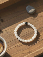 NVR Unisex White & Black Crystal Beaded Bracelet - Distacart