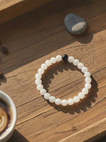 NVR White & Black Crystal Beaded Bracelet for Men & Women