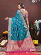 Lorenvalley Fashion Rama Soft Silk Woven Design Zari Weaving Saree