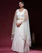 White Pure Viscose Georgette Sequence Embroidery work Lehenga Choli with Dupatta - Aakriti