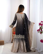 The52 Women's Beautiful Chinon silk Fabric Embroidery Work Straight Kurta Palazzo and Dupatta Set - Distacart