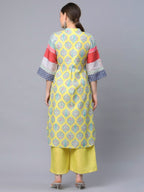 Ahalyaa Women's Yellow Pure Blend Digital Printed Kurta Palazzo Set