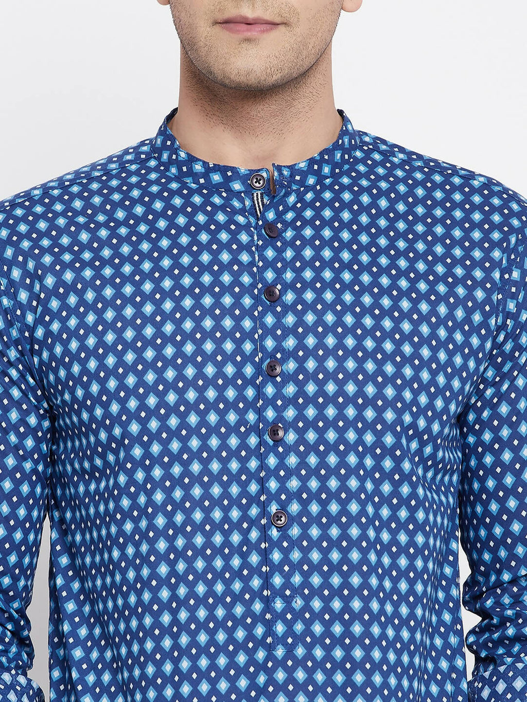 Even Apparels Blue Men's Pure Cotton Kurta With Band Collar - Distacart