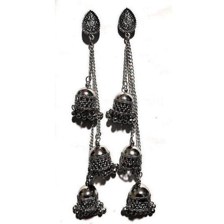 MS Fashion India Antique Fashion Kashmiri Black Color Long Hangings Chains Jhumkas Pearls Earrings
