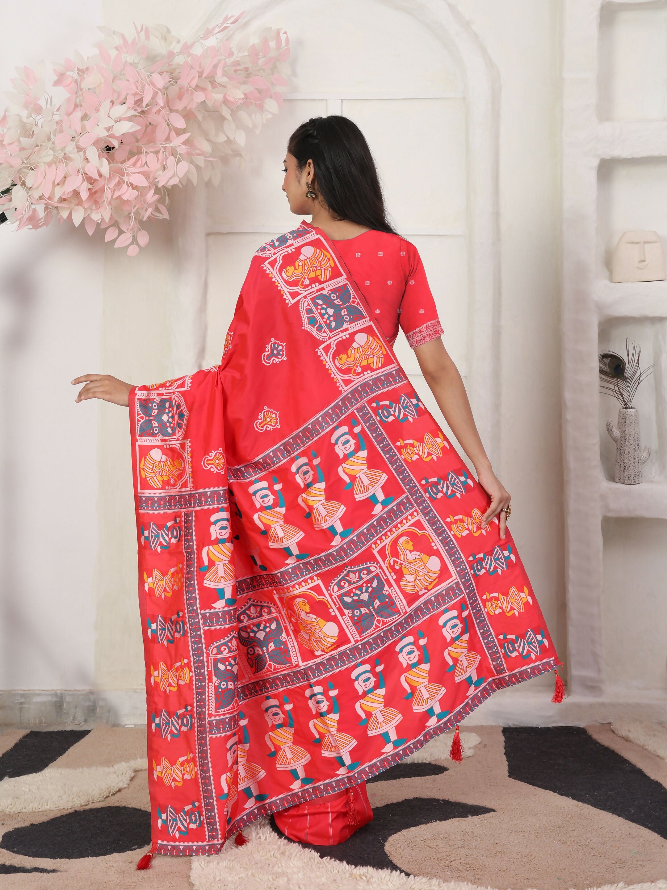 Shree Shyam Fashion Silk Blend Red Saree - Distacart
