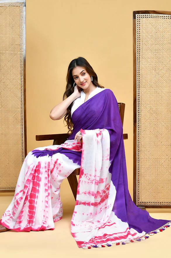 Exclusive Collection Violet Pink Beautiful Super Soft Most Comfortable Pure Mul Cotton Saree - Distacart