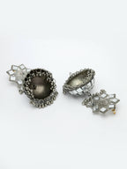 NVR Women Silver Mirror Oxidised Brass-Plated Jhumka Earrings - Distacart