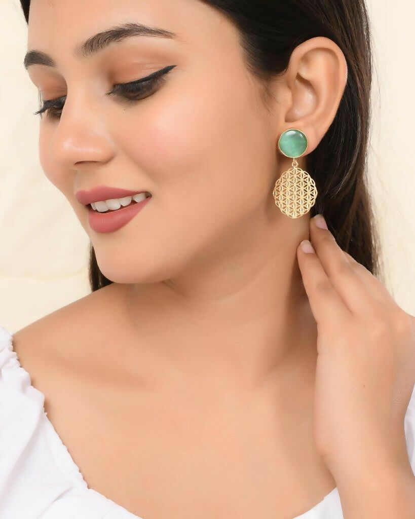 VOJ One Gram Gold Plated Teal Colored Stone Studded Earrings - Distacart