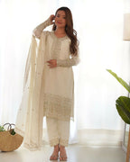 Joban Fashion White Kurta Set Silk Sequence Embroidery Work - Distacart