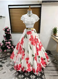 Dishitha Creation Floral Printed Stitched Lehenga & Crop Top - White & White