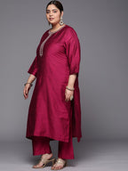 Sztori Plus Size Floral Embroidered Straight Kurta & Trousers With Dupatta - Distacart