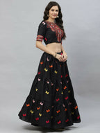 Black Cotton Embroidered Work Lehenga Choli with Dupatta - Jivika