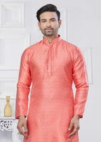 Joban Fashion Men's Jacquard Silk Pink Printed Kurta Pyjama set