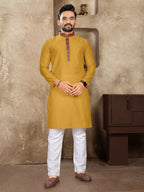 Anaita Mustard Linen Silk Straight Kurta