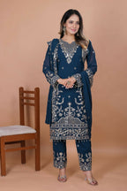 Teeya Creation Blue Faux Georgette Embroidery Work Salwar Suit - Distacart