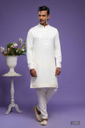 Raivat Ethnic Art Banarasi Silk Thread Work Kurta Pajama In Cream Colour