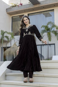 The52 Women's Beautiful Velvet Fabric Embroidery Work Flared Anarkali Pant and Dupatta Set - Distacart
