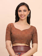 Shree Shyam Fashion Linen Cotton Brown Saree - Distacart