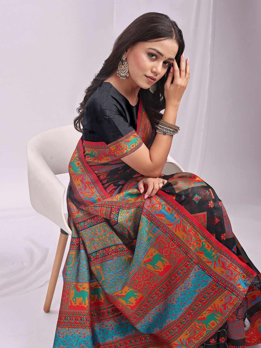 Shree Shyam Fashion Vastraloom Black Linen Cotton Saree