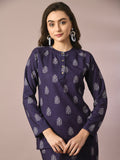 Myshka Women's Navy Blue Embellished Raglan Sleeve Party Top