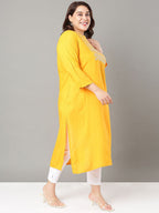 Sztori Plus Size Floral Embroidered Sequinned Straight Kurta