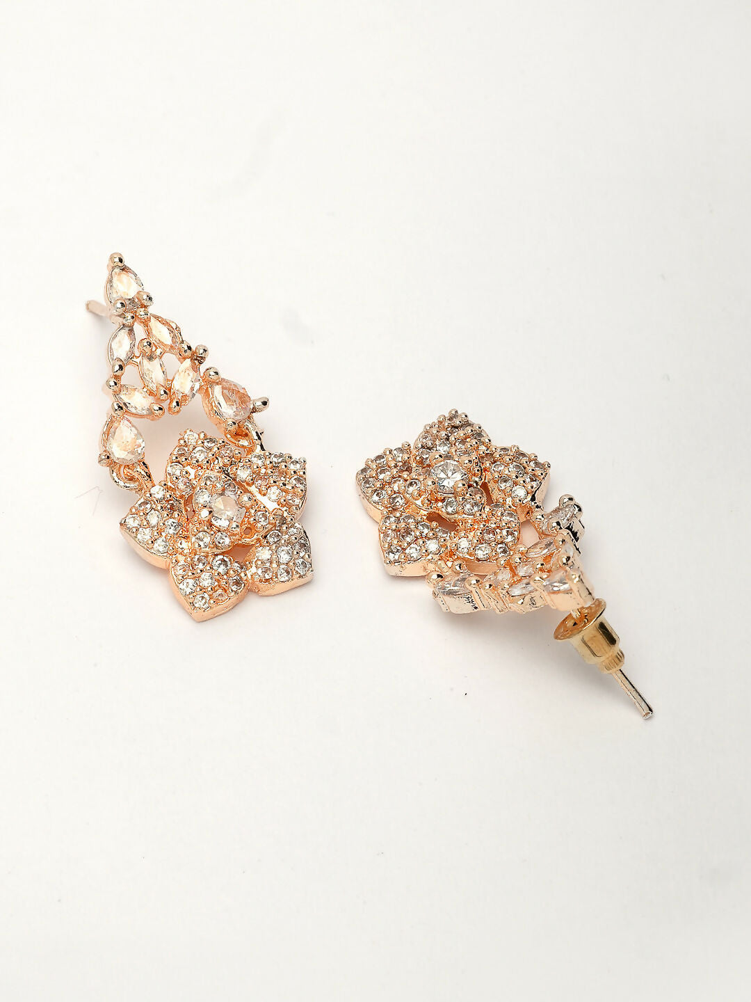 NVR Women's Rose Gold-Polished American Diamond-Studded Handcrafted Jewellery Set